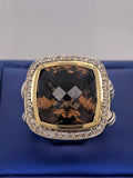 David Yurman 18k Yellow Gold & 925 Sterling Silver, Smokey Topaz & Diamond Ring