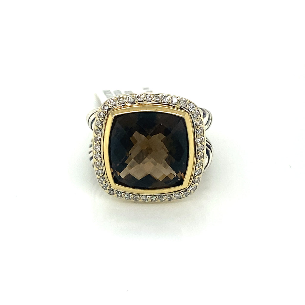 David Yurman 18k Yellow Gold & 925 Sterling Silver, Smokey Topaz & Diamond Ring