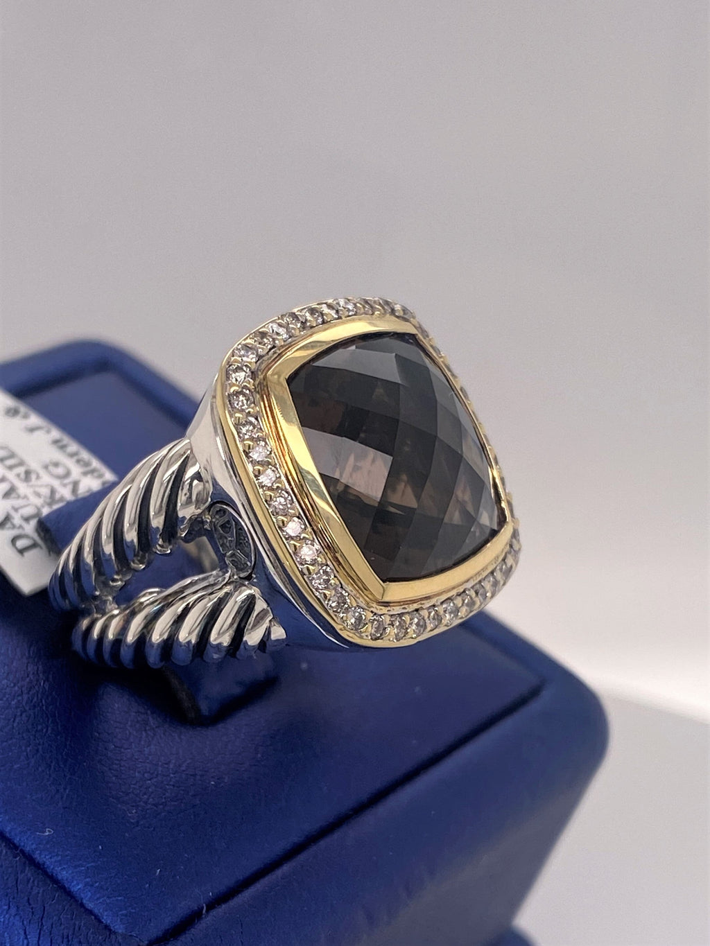 David Yurman 18k Yellow Gold & 925 Sterling Silver, Smokey Topaz & Diamond Ring
