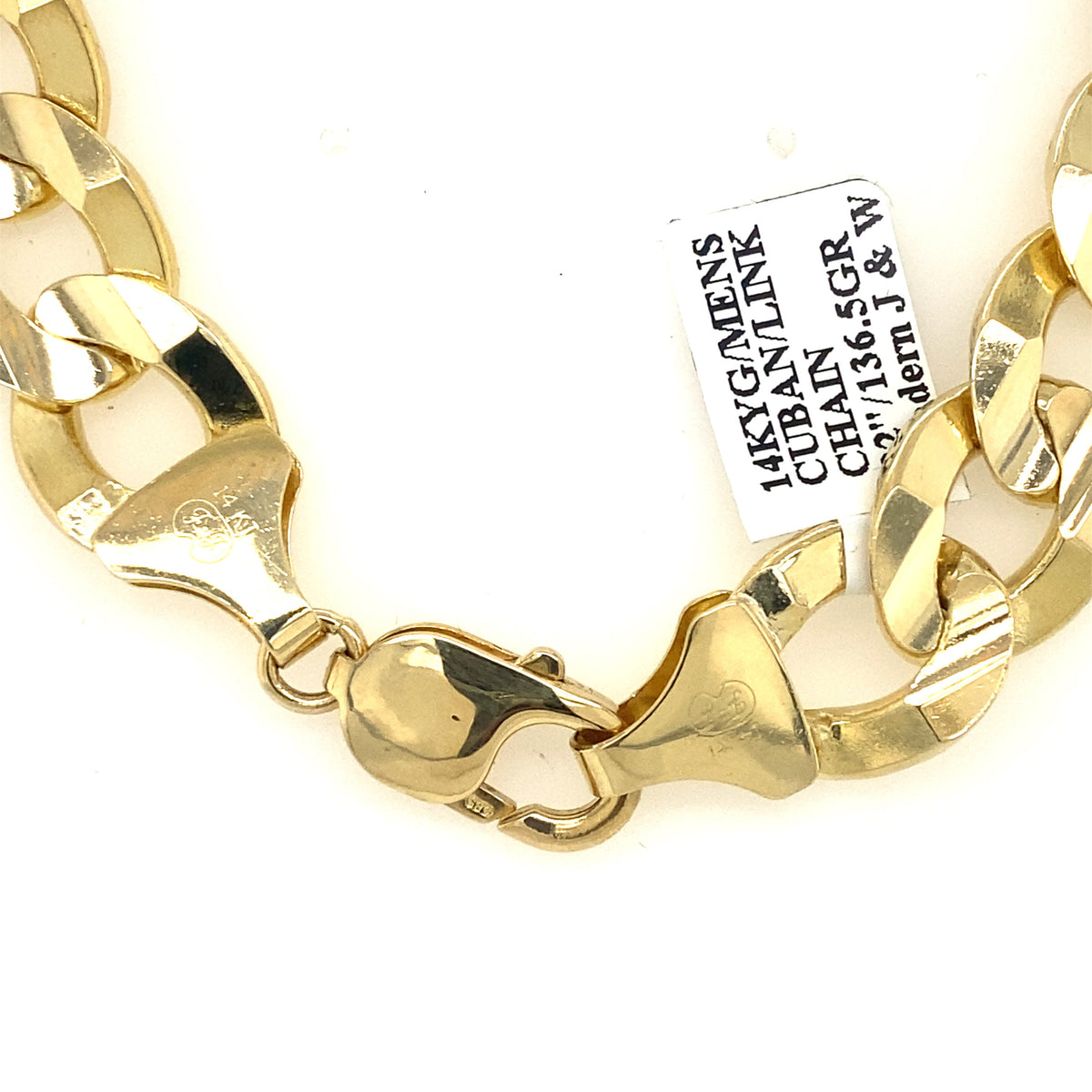 14K Yellow Gold Cuban Link Mens Chain Necklace, S107156