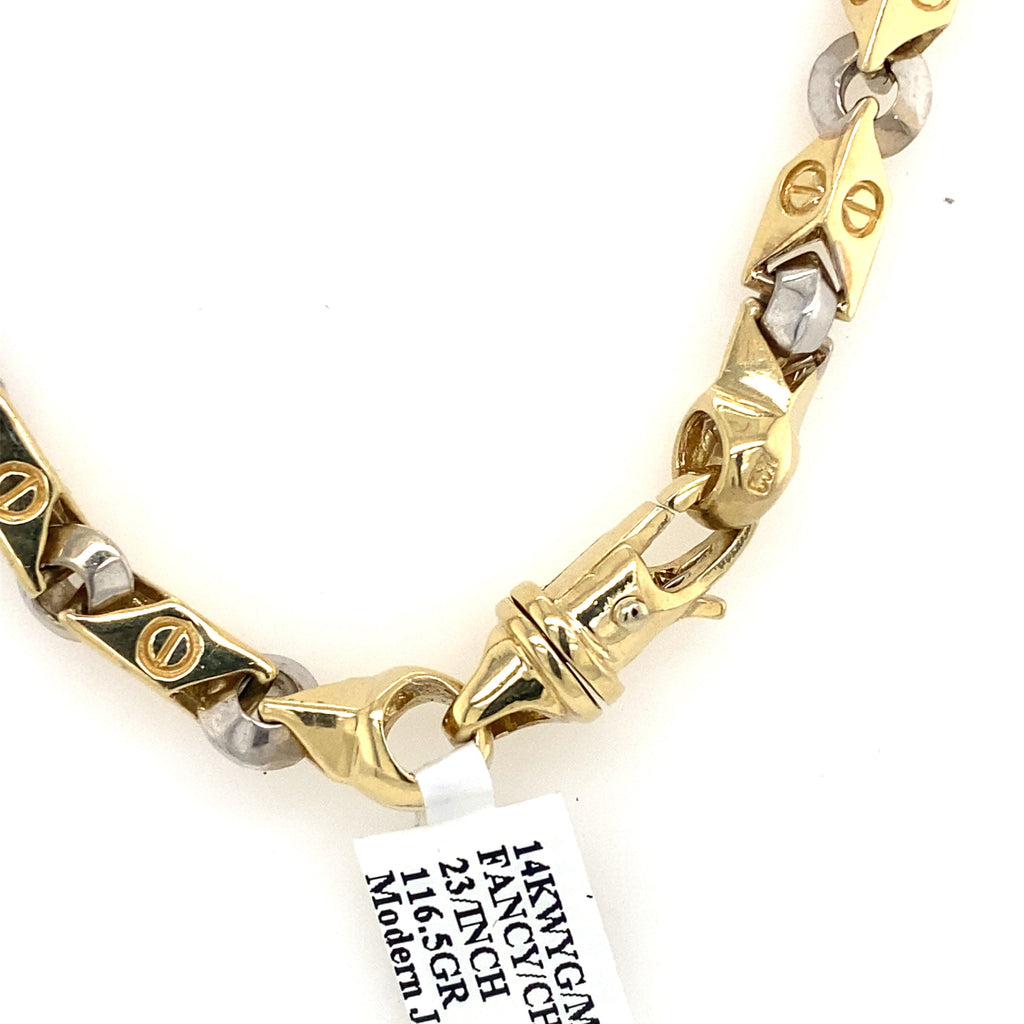 14k Two Tone Gold Fancy Men's Chain Necklace, S107164