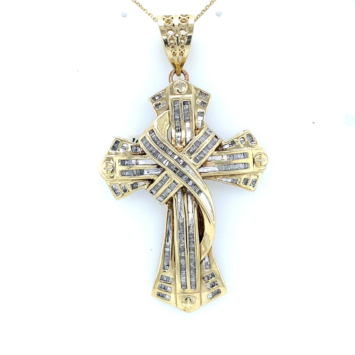 10k Yellow Gold 2.00 CT Diamond Men's Cross Pendant