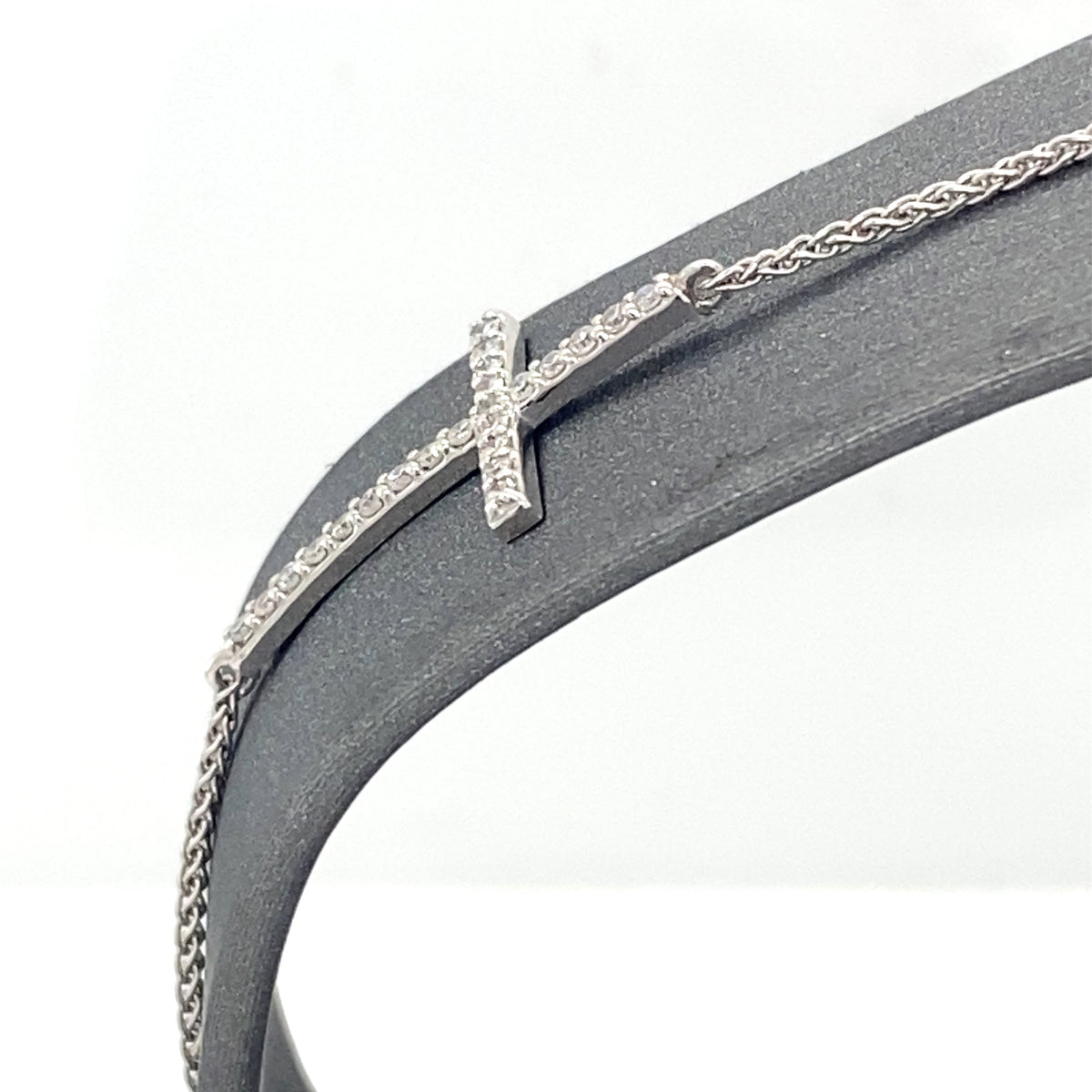 10k White Gold 0.35 CT Diamond Cross Bollo Bracelet, S15621