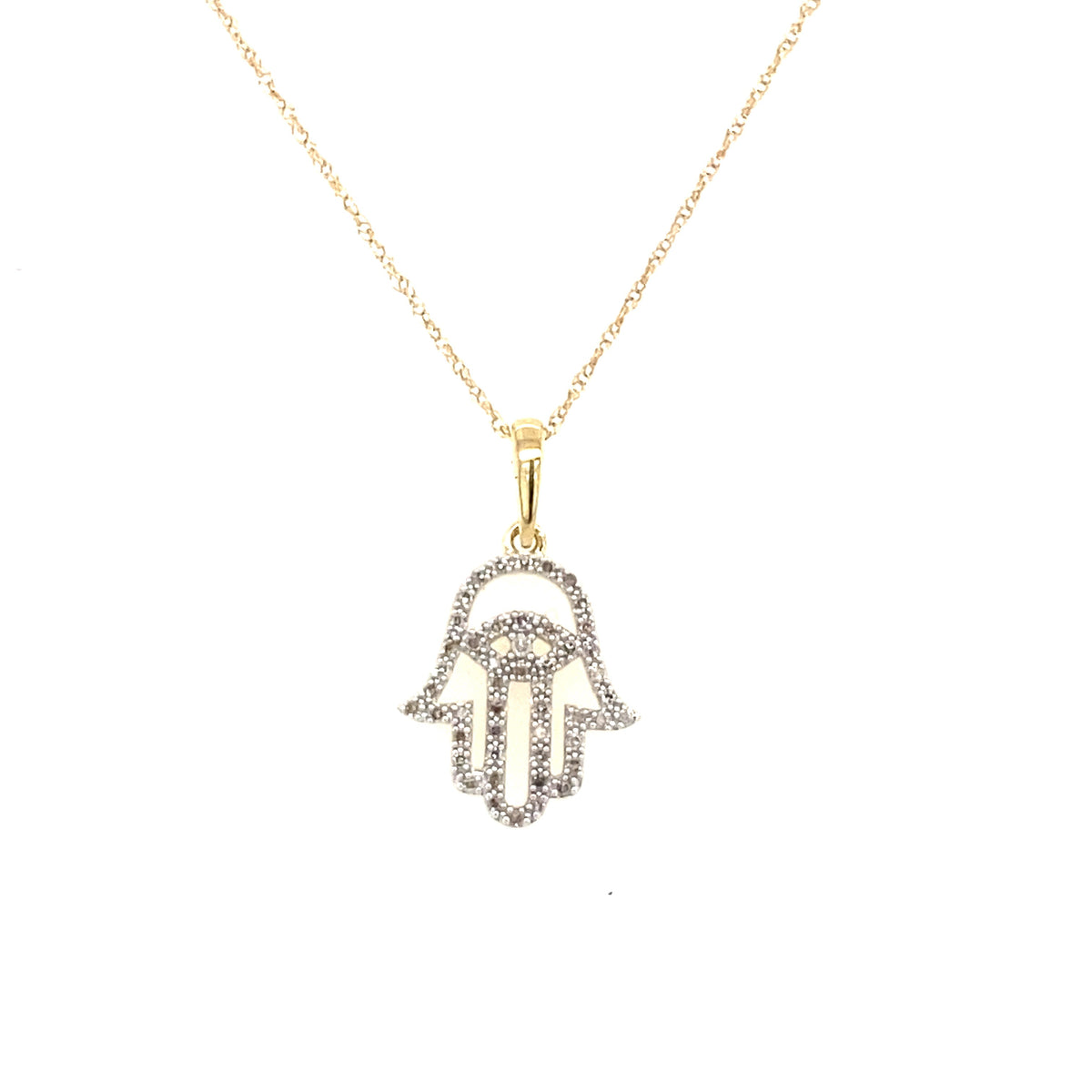 10k Yellow Gold 0.25 CT Diamond Hamsa Ladies Pendant Necklace