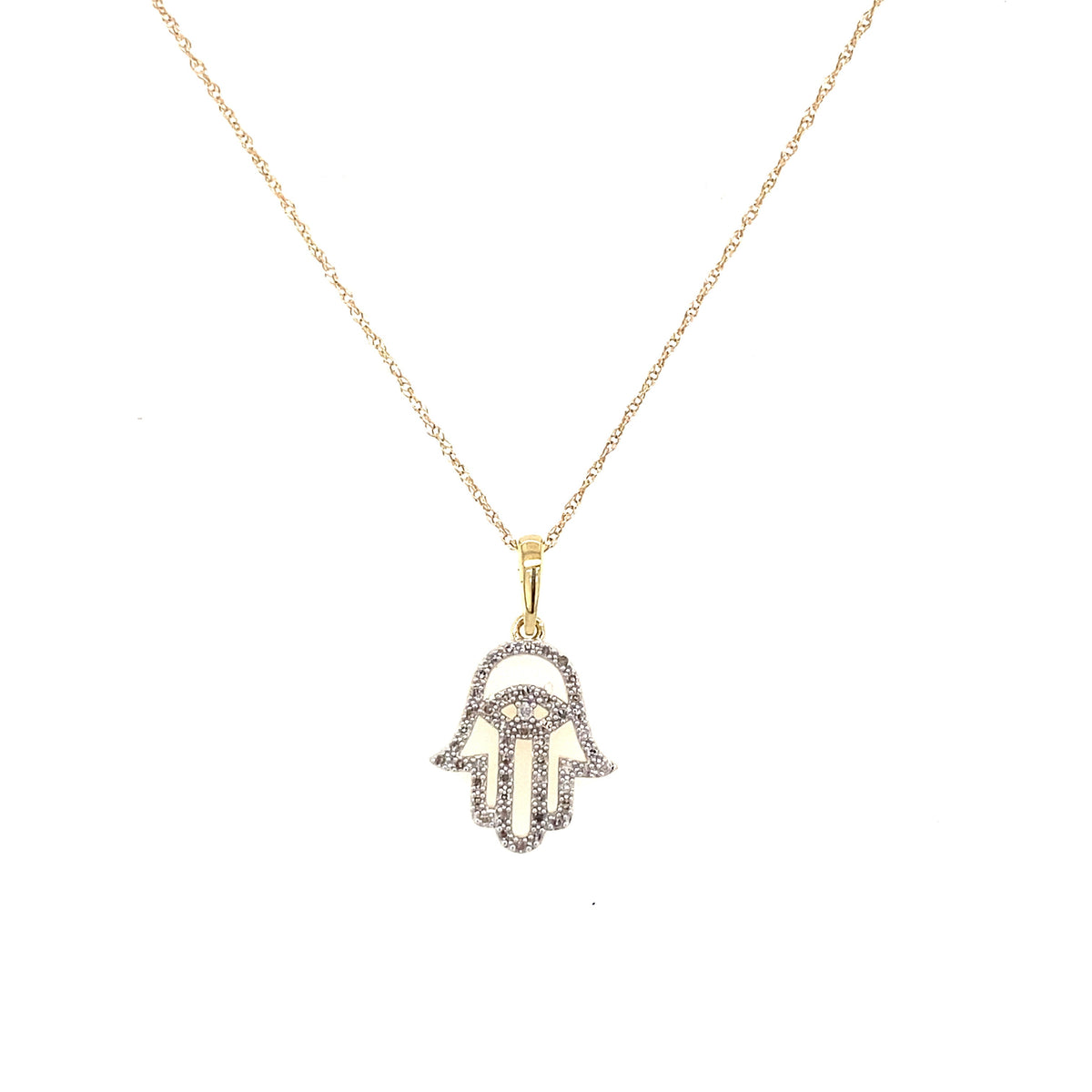 10k Yellow Gold 0.25 CT Diamond Hamsa Ladies Pendant Necklace