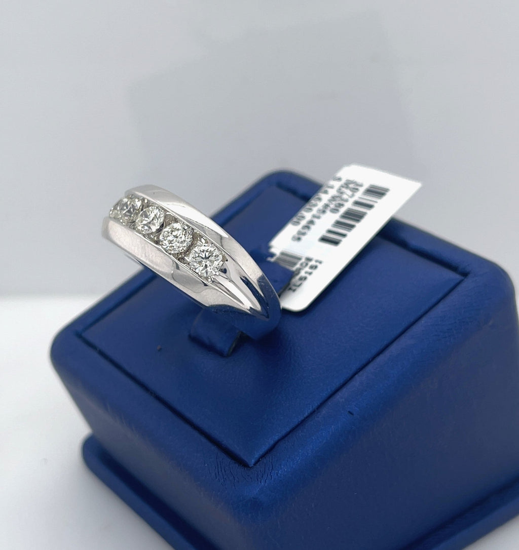 14k White Gold 1.75 CT Round Cut Diamond Men's Band