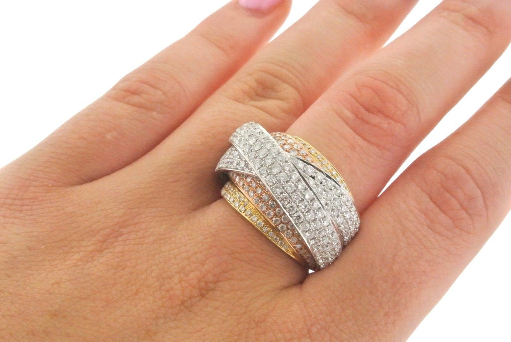 Fancy 18k Tri Color Gold 3.75 CT Diamond Ladies Ring