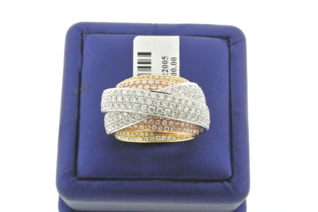 Fancy 18k Tri Color Gold 3.75 CT Diamond Ladies Ring