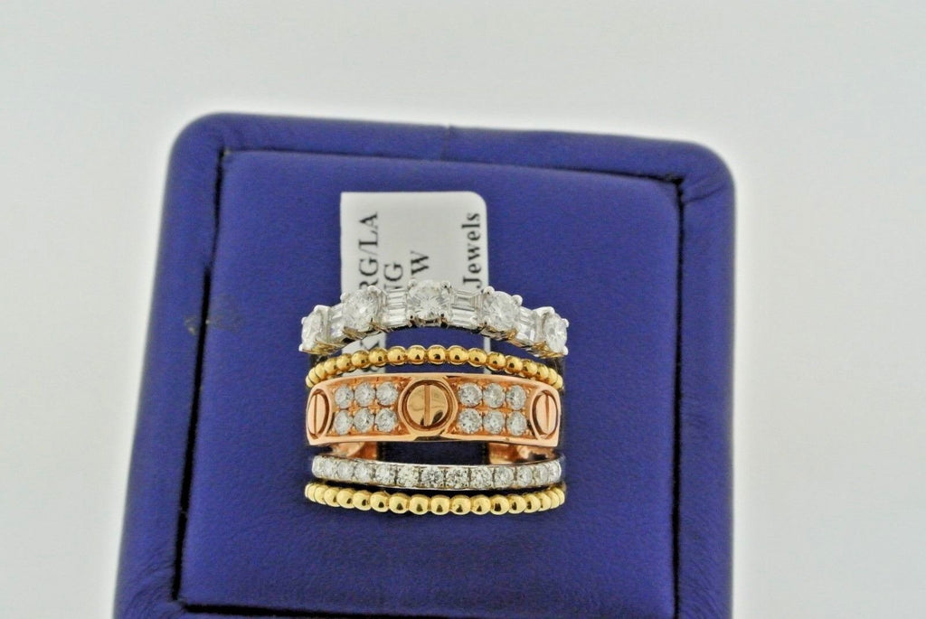 Fancy Designer Style 18k Tri-Color Gold 1.75 CT Diamond Ladies Ring