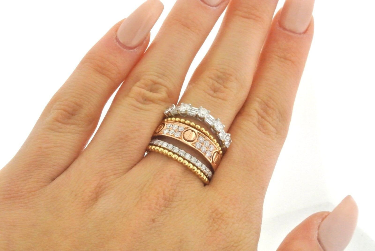 Fancy Designer Style 18k Tri-Color Gold 1.75 CT Diamond Ladies Ring