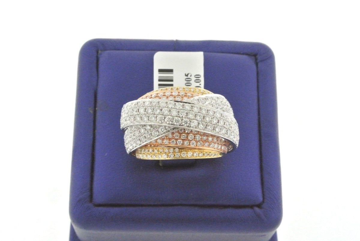 Fancy 18k Tri Color Gold 3.75 CT Diamond Ladies Ring