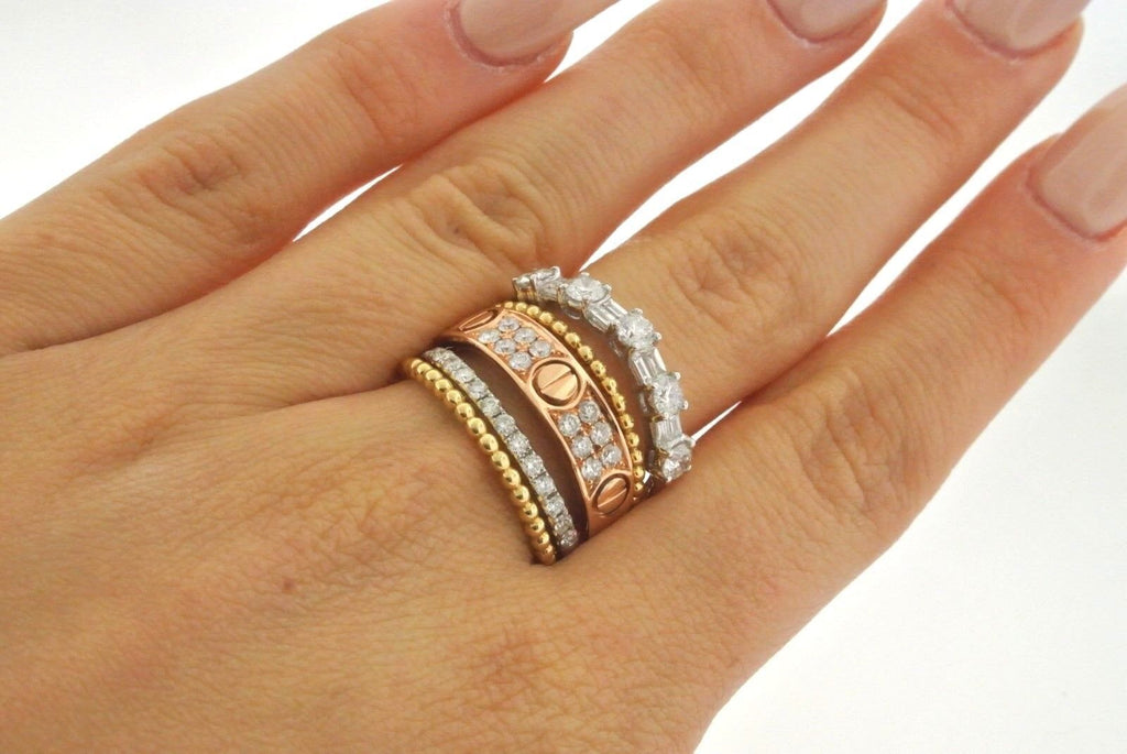 Fancy Designer Style 18k Tri-Color Gold 1.75 CT Diamond Ladies Ring