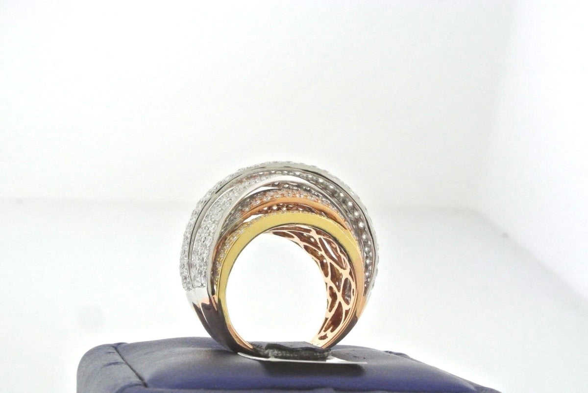 Fancy 18k Tri Color Gold 3.75 CT Diamond Ladies Ring