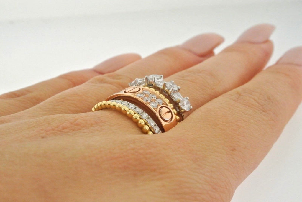 Fancy Designer Style 18k Tri-Color Gold 1.75 CT Diamond Ladies Ring
