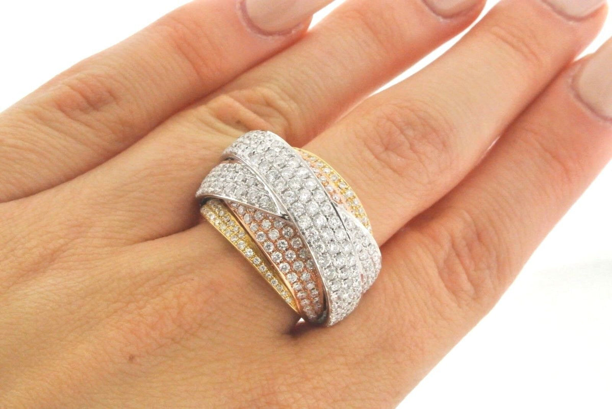 Fancy 18k Tri Color Gold 3.75 CT Diamond Ladies Ring