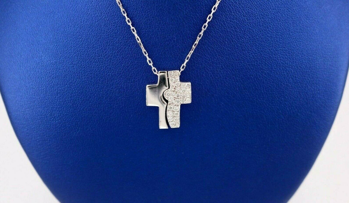 14k White Gold 0.50 CT Diamond Magnet Cross Pendant Necklace, S105086