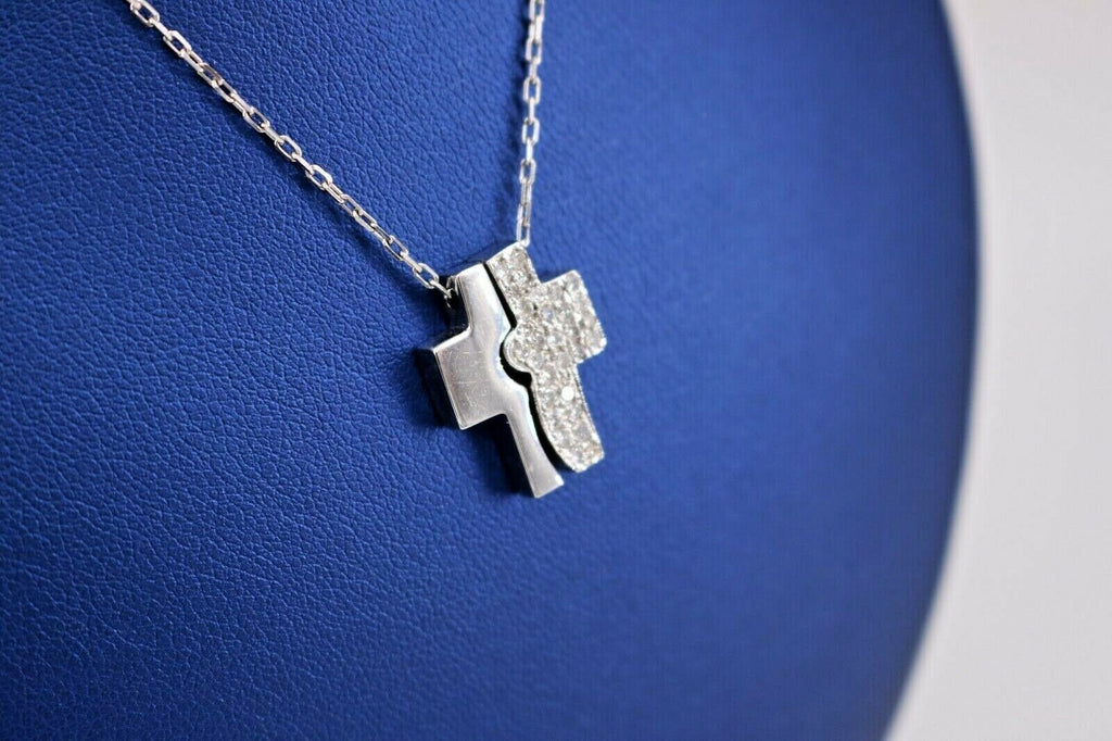 14k White Gold 0.50 CT Diamond Magnet Cross Pendant Necklace, S105086