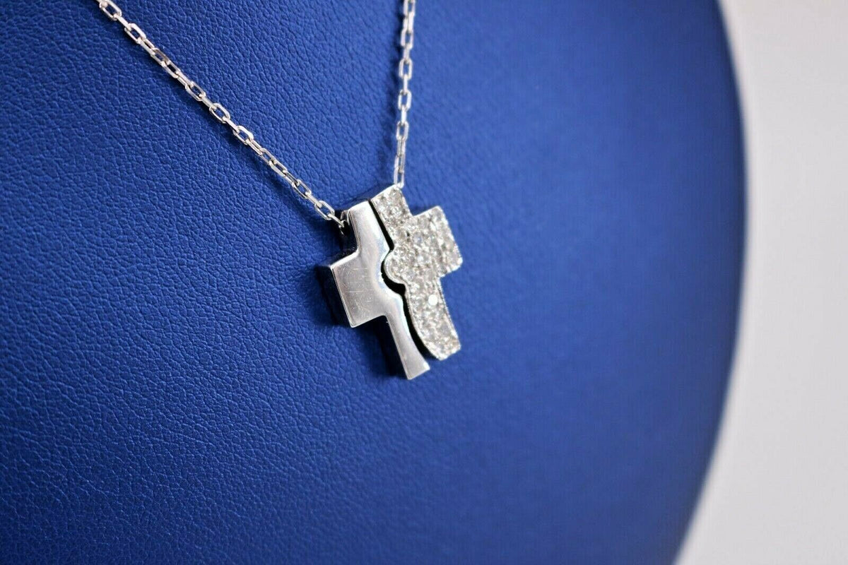 14k White Gold 0.50 CT Diamond Magnet Cross Pendant Necklace, S105086