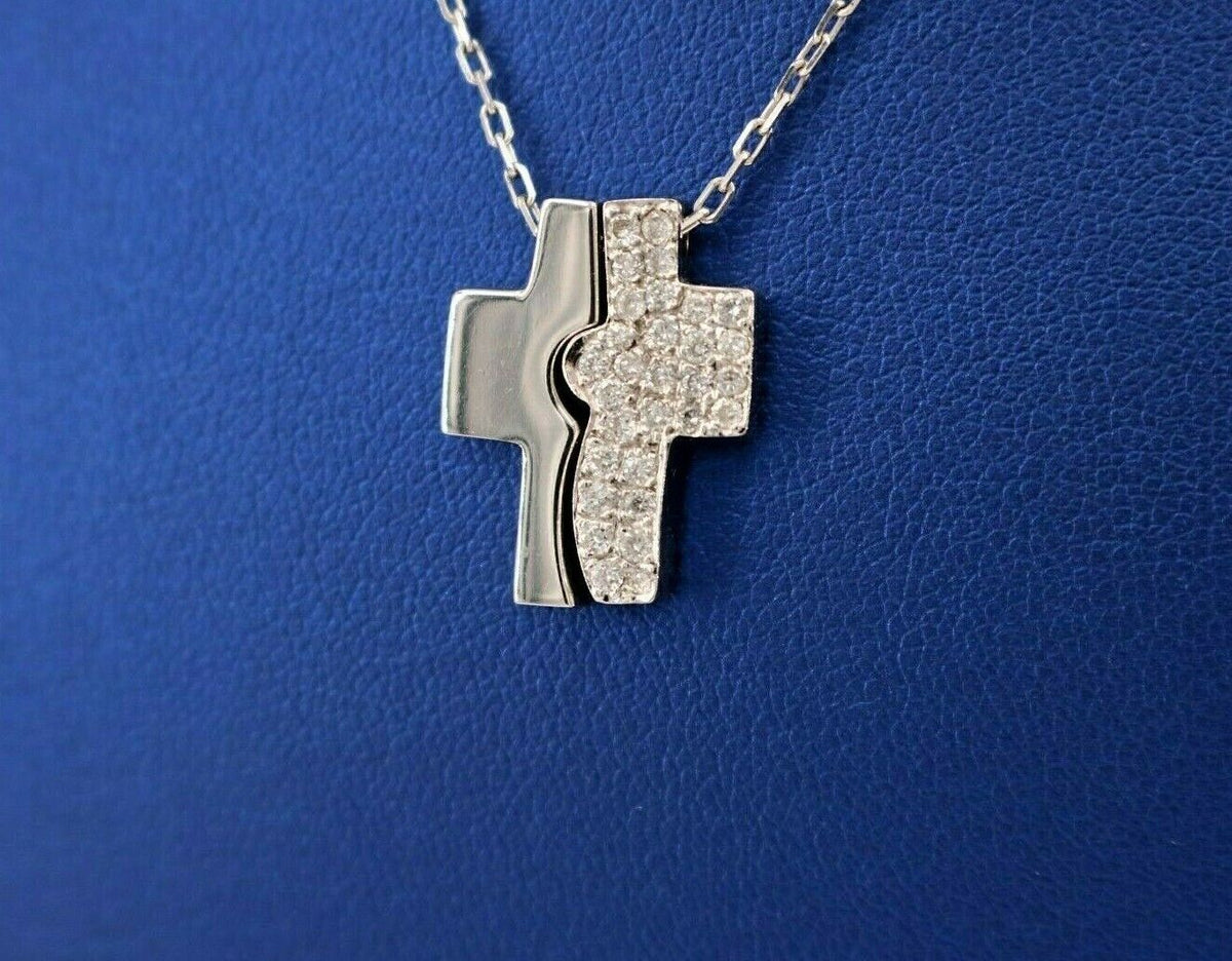 14k White Gold 0.50 CT Diamond Magnet Cross Pendant Necklace, S105086