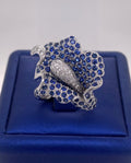 18K White Gold Diamond & Sapphire Flower Design Ring