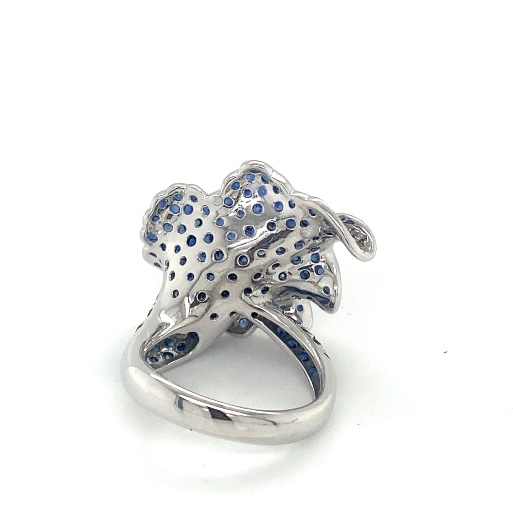 18K White Gold Diamond & Sapphire Flower Design Ring