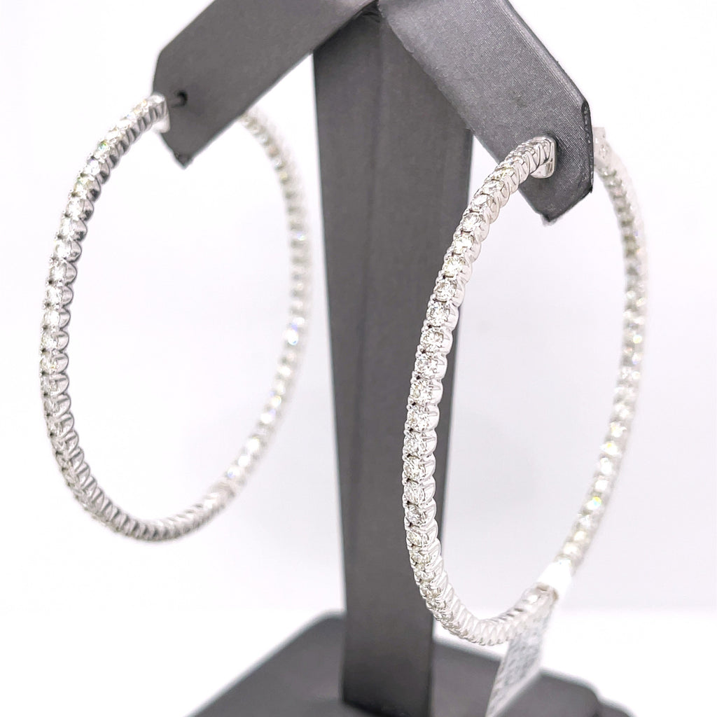 14k White Gold 6.50 CT Diamond Inside Out Hoop Earrings