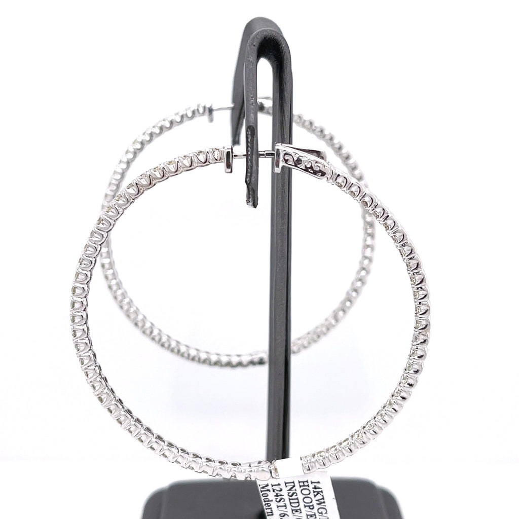 14k White Gold 6.50 CT Diamond Inside Out Hoop Earrings