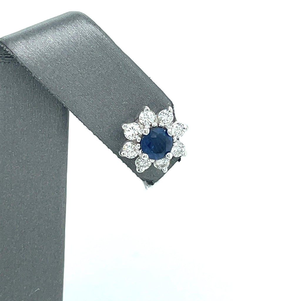 14k White Gold 3.50 CT Diamond & Sapphire Flower Stud Earrings, 2.9gm