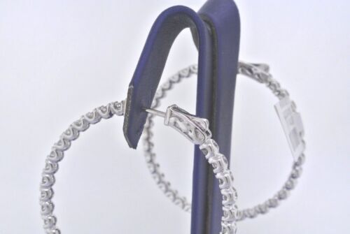 14k White Gold 4.50 CT Diamond Inside Out Hoop Earrings, 12gm, D 1.5"