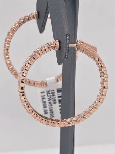14k Rose Gold 3.40 CT Diamond Inside Out Hoop Earrings, 9.5g,