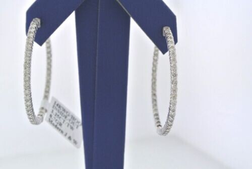 14k White Gold 3.25 CT Diamond Inside Out Hoop Earrings, 8.7gm, 1.5"