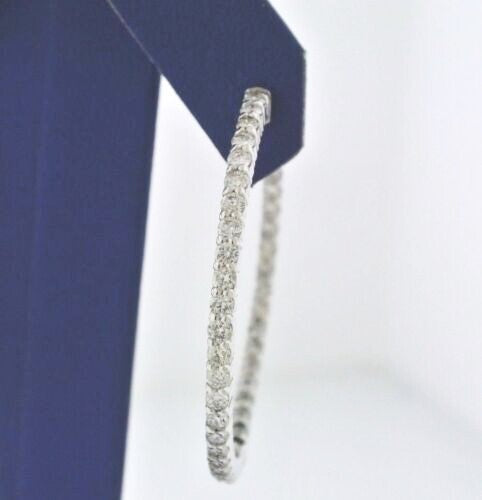 14k White Gold 3.25 CT Diamond Inside Out Hoop Earrings, 8.7gm, 1.5"