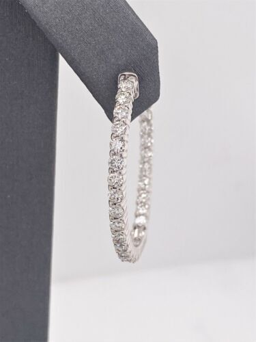 14k White Gold 2.85 CT Diamond Inside Out Hoop Earrings, 8.4g, S106191