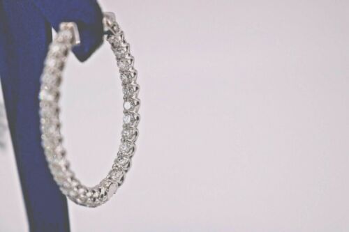 14K White Gold 6.00 CT Diamond Inside Out Oval Hoop Earrings,12.9gm