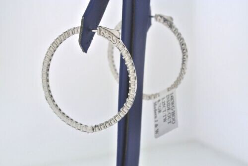 14k White Gold 3.25 CT Diamond Inside Out Hoop Earrings, 8.7gm, 1.5"