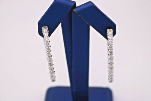 14K White Gold 6.00 CT Diamond Inside Out Oval Hoop Earrings,12.9gm