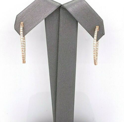 14k Rose Gold 1.00 CT Diamond Inside Out Hoop Earrings, 4gm, 1"
