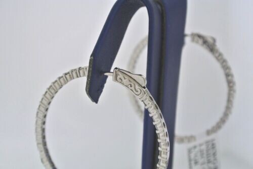 14k White Gold 3.25 CT Diamond Inside Out Hoop Earrings, 8.7gm, 1.5"