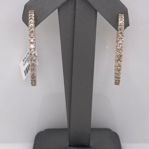 10k Yellow Gold 6.00 CT Diamond Inside Out Hoop Earrings, 13.5g, 1.5"