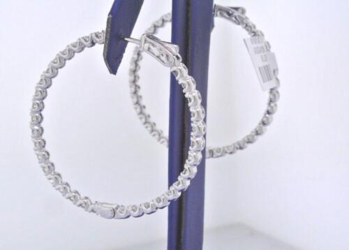 14k White Gold 4.50 CT Diamond Inside Out Hoop Earrings, 12gm, D 1.5"