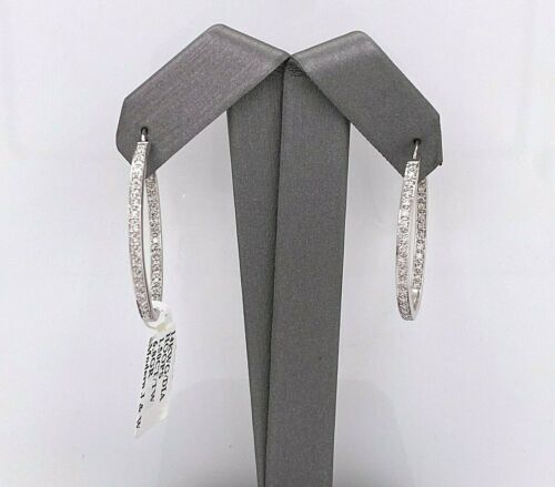14k White Gold 1.50 CT Diamond Inside Out Hoop Earrings, 6.8gm, 1.25",