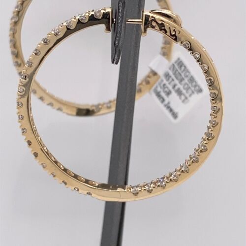 10k Yellow Gold 6.00 CT Diamond Inside Out Hoop Earrings, 13.5g, 1.5"