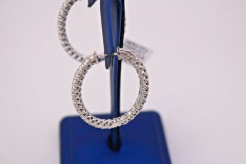 14K White Gold 6.00 CT Diamond Inside Out Oval Hoop Earrings,12.9gm