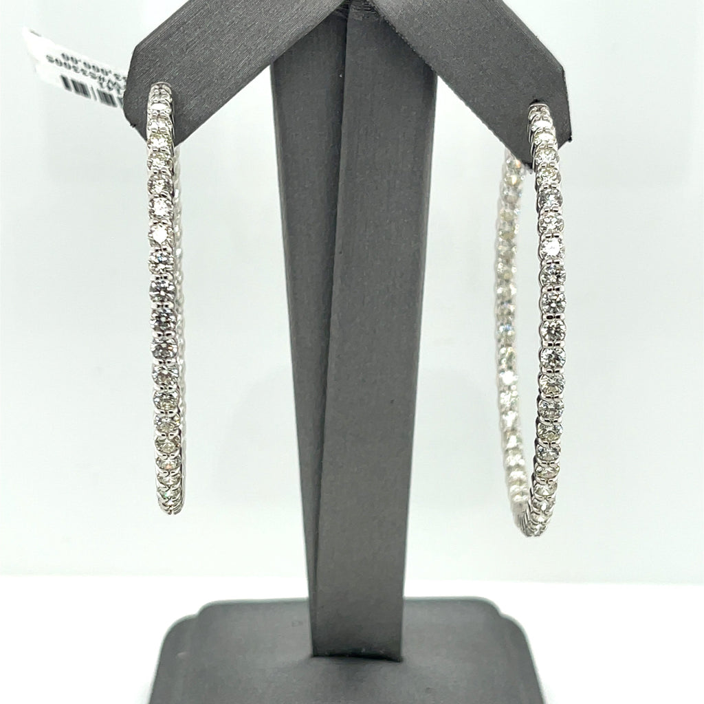 14k White Gold 7.75 CT Diamond Inside Out Hoop Earrings, 16.2gm, 2.25"