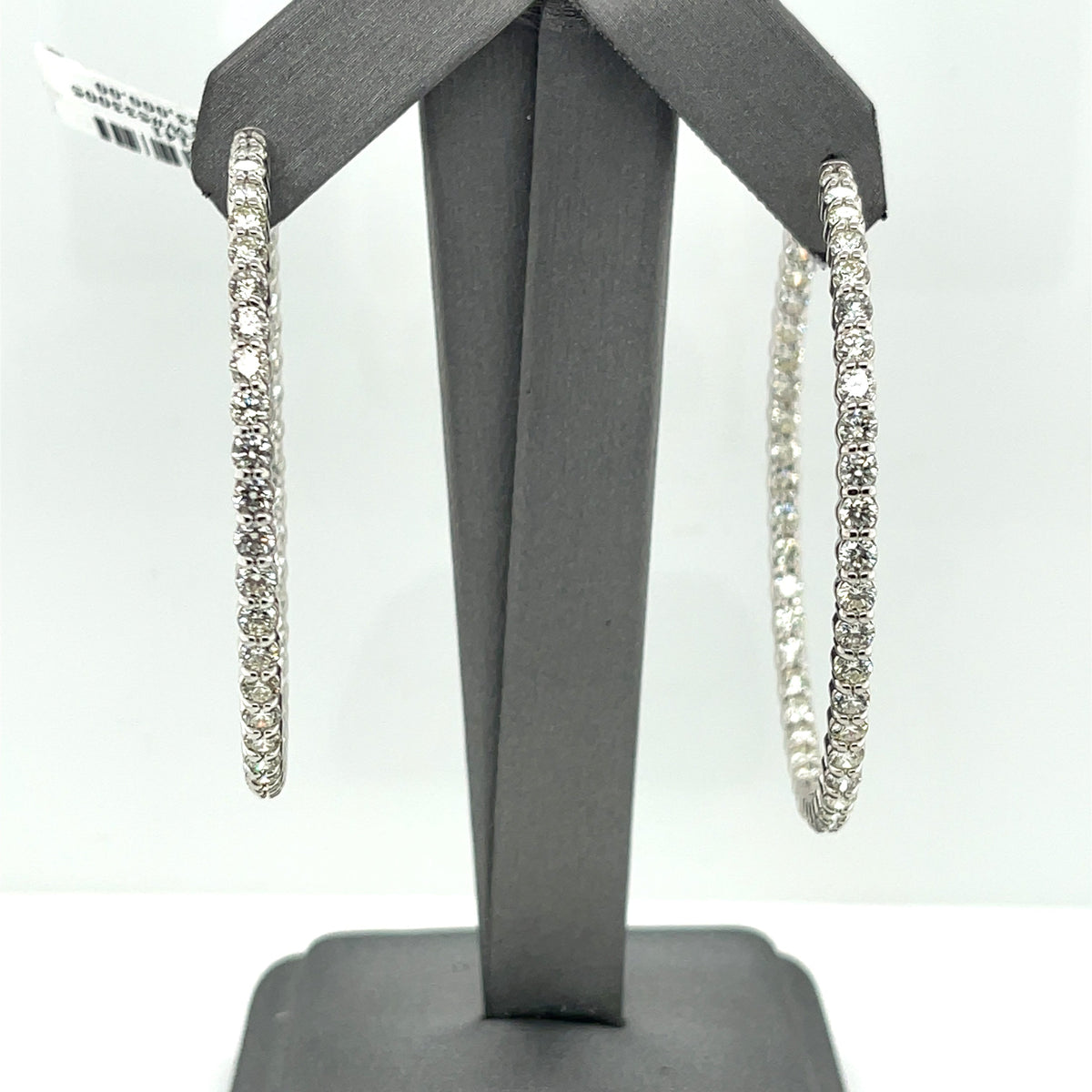 14k White Gold 7.75 CT Diamond Inside Out Hoop Earrings, 16.2gm, 2.25"