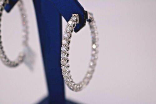 14K White Gold 6.00 CT Diamond Inside Out Oval Hoop Earrings,12.9gm