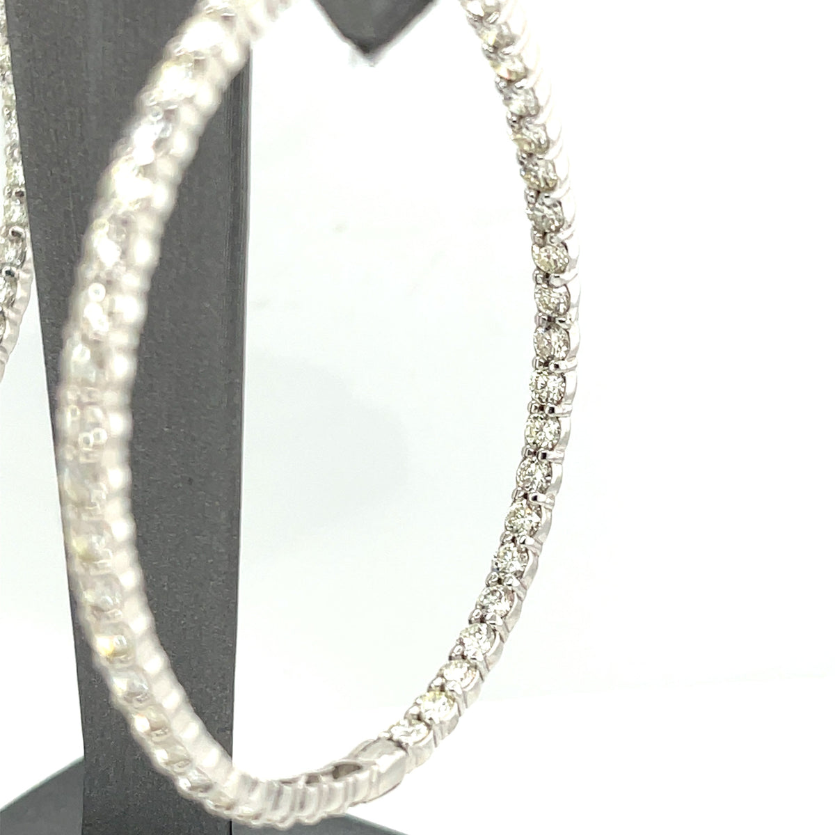 14k White Gold 7.75 CT Diamond Inside Out Hoop Earrings, 16.2gm, 2.25"