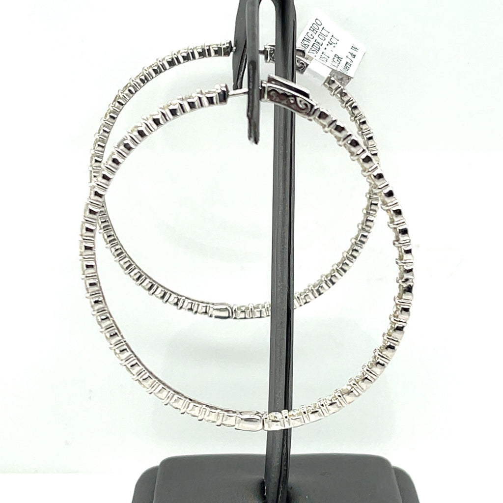 14k White Gold 7.75 CT Diamond Inside Out Hoop Earrings, 16.2gm, 2.25"