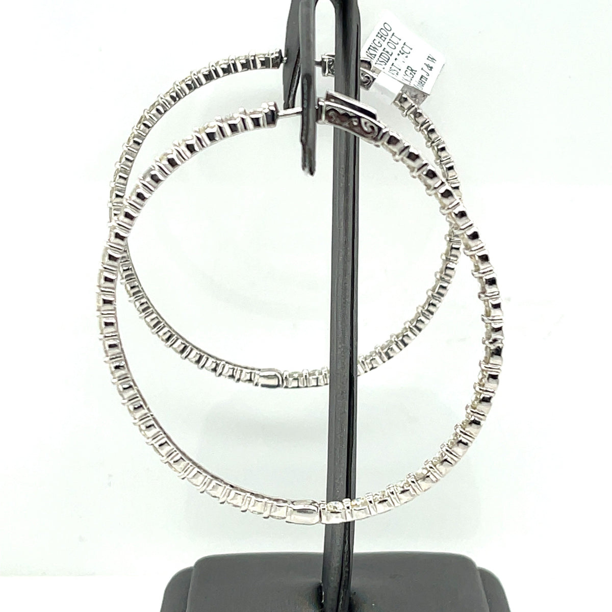14k White Gold 7.75 CT Diamond Inside Out Hoop Earrings, 16.2gm, 2.25"