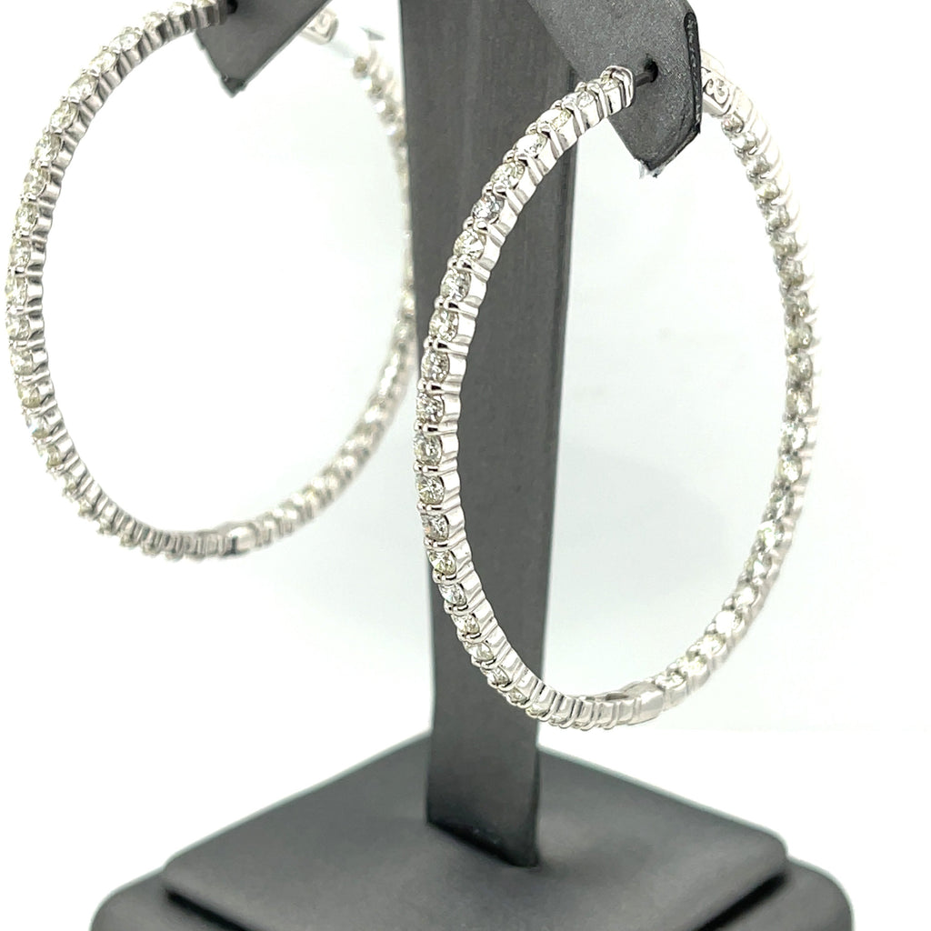 14k White Gold 7.75 CT Diamond Inside Out Hoop Earrings, 16.2gm, 2.25"
